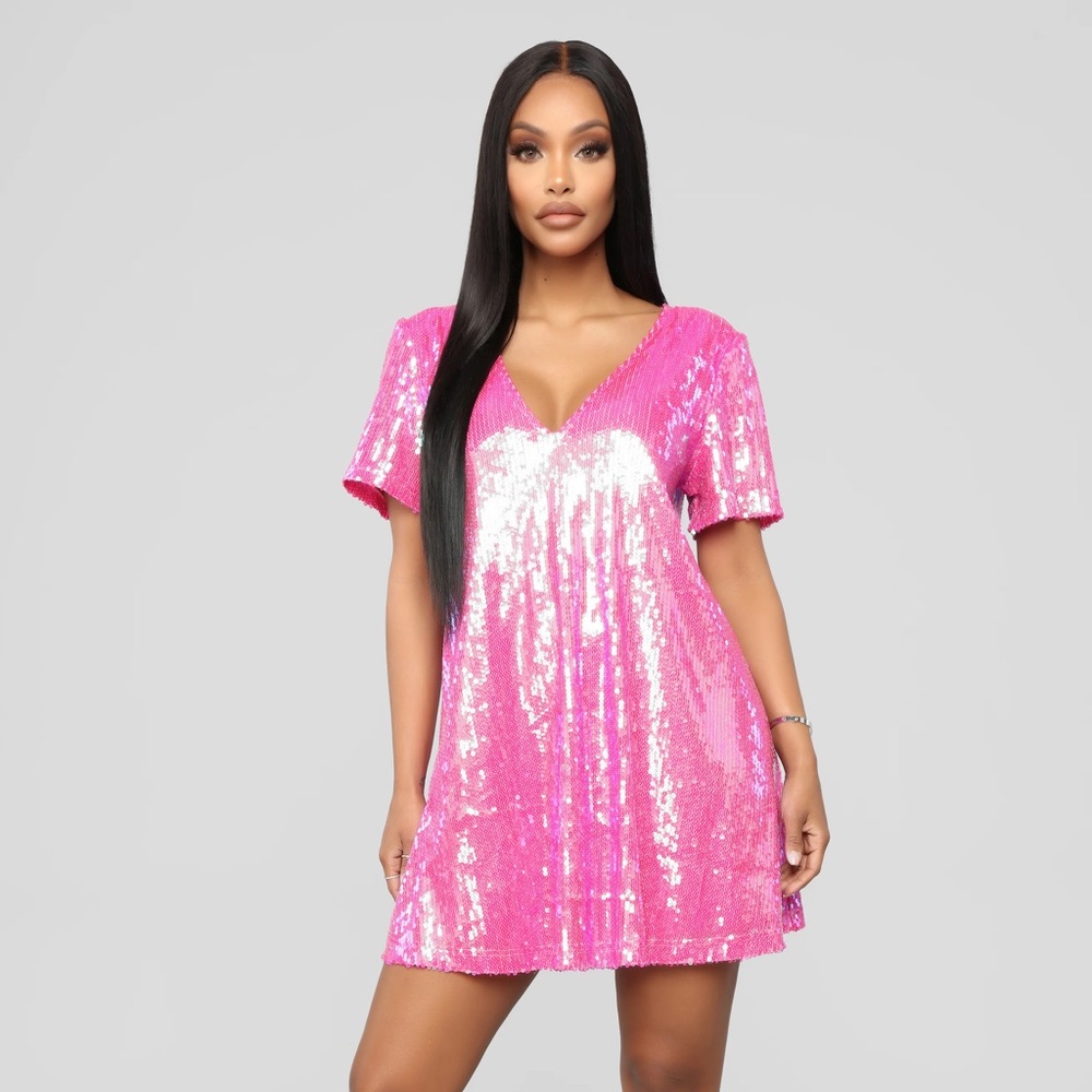 Fashion Nova It’s Poppin’ Pink Sequin Shirt Dress